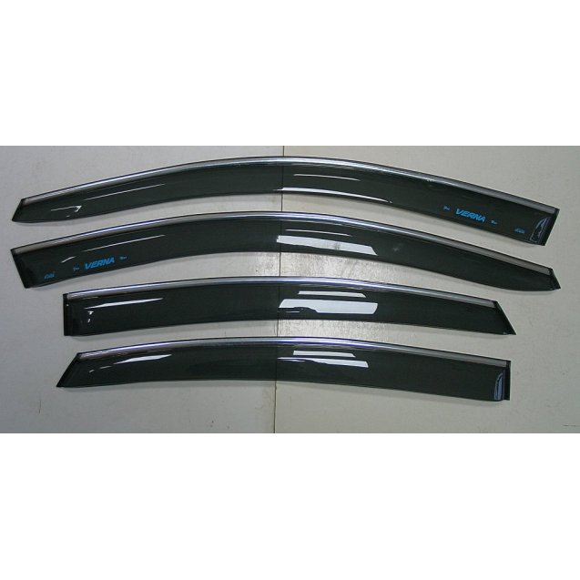 Hyundai Solaris Accent Verna- ветровики дверей с хром полоской ASP передние и задние/ дефлекторы/ sunvisors chrome