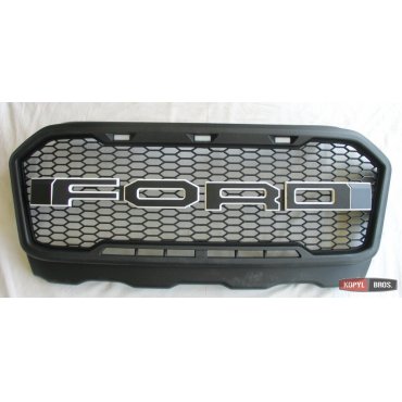 Ford Ranger T7 решетка радиатора с LED габаритами стиль Raptor черный лого белый кант