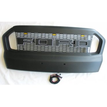 Ford Ranger T7 решетка радиатора с LED габаритами средняя черный лого белый кант