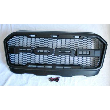 Ford Ranger T7 решетка радиатора с LED габаритами стиль Raptor черный лого  